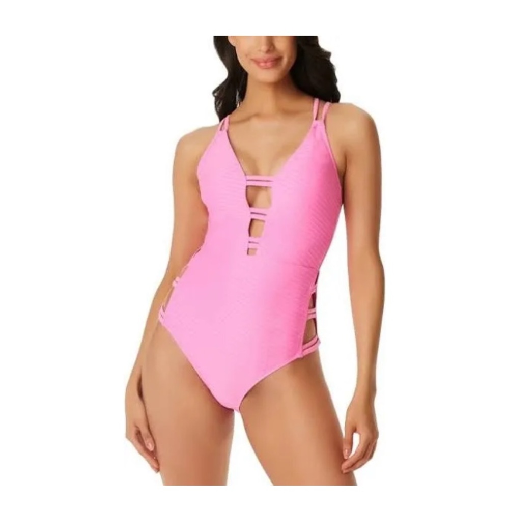 Jessica Simpson Women's Pretty in Pique Strappy One-Piece Swimsuit - Femme S